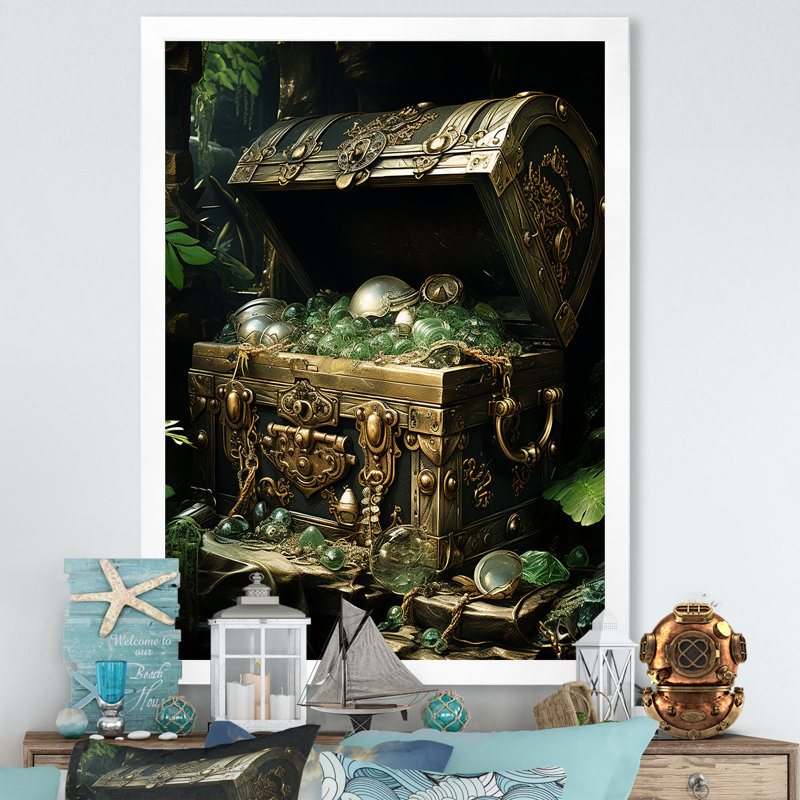 «Sea Robber Hidden Treasures Chest» sur impression sur toile, Cadre photo blanc, H 40 po x l 30 po x P 1,5 po