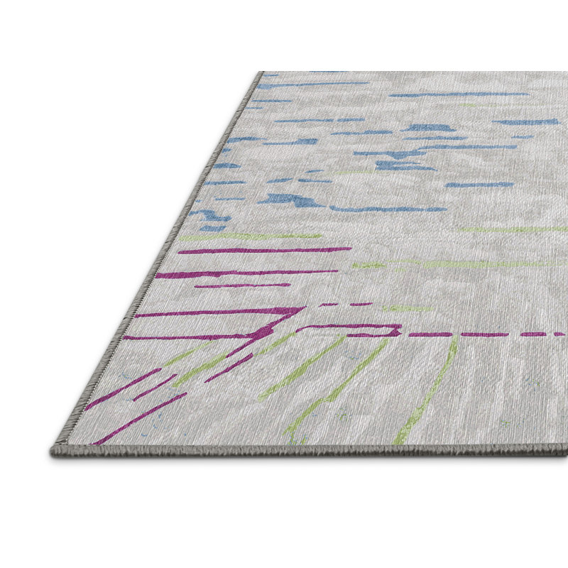 Machine Washable Gray Area Rug, Rectangle 6' x 9'