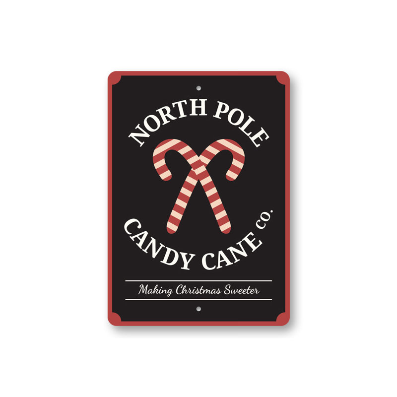 Enseigne en aluminium «North Pole Candy Cane Company», H 14 po x l 10 po x P 0,04 po