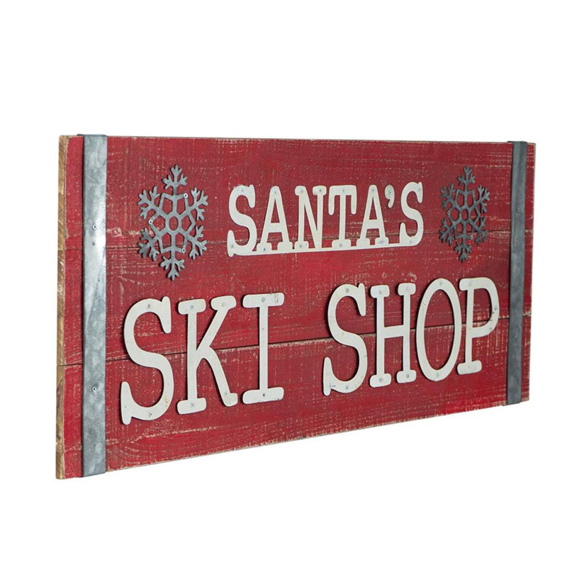 Panneau mural en bois pour le ski du père Noël