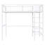 Lit mezzanine simple blanc avec 4 tablettes et tablette de rangement ouverte