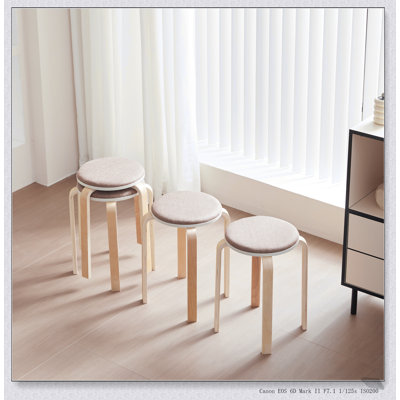 Set of 4 Stackable Bentwood Stools, Durable and Stylish Round Backless Chairs for Dining Room, Kitchen, and Classroom