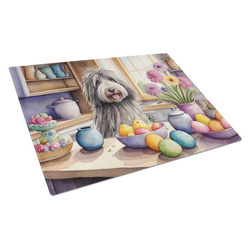 Decorating Easter Bergamasco Sheepdog Glass Cutting Board