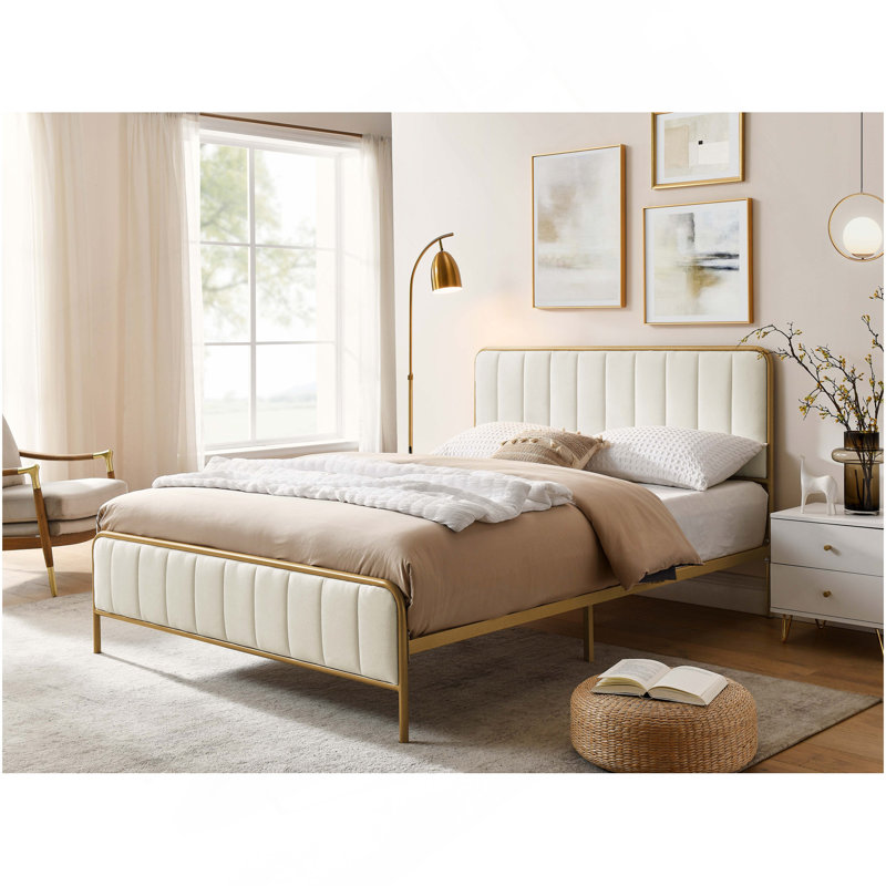 Structure de lit tapissier Ashley, Beige