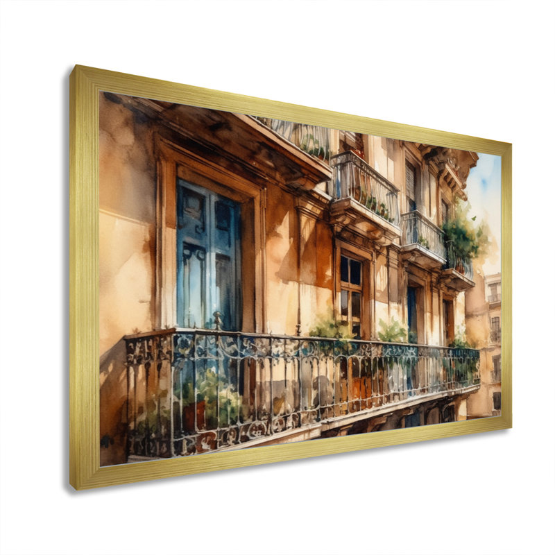 Ruhama Barcelona Old World Charm III sur impression sur toile, H 12 po x l 20 po x P 1 po, Encadrement doré