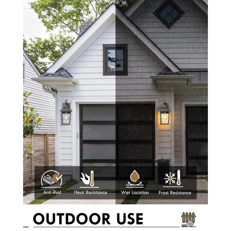 Outdoor Wall Lantern With Seeded Glass, Matte Black Finish, 13.98" H x 4.33" W x 7.87" D, 60 W