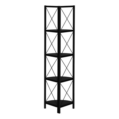 Contemporary 4 Tier Bookcase, Black Metal For Bedroom & Office, Corner Shelf With Space Fan-Shaped Feature And Artistic Touch Office Corner, Stylish S