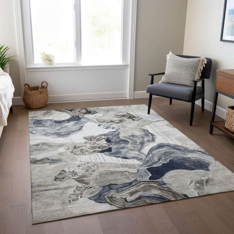 Red Abstract Synthetic Flat Woven Washable 5' x 7' Rug
