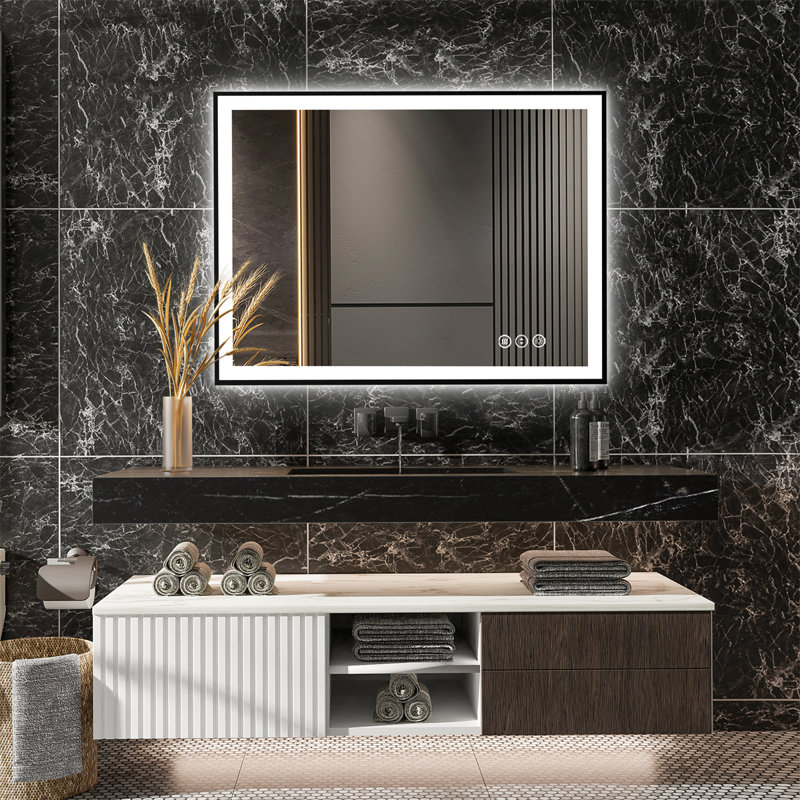 Smart LED Bathroom Mirror with Adjustable Color Temperature, Dimmable, Defogging, 36" H x 48" W x 1" D