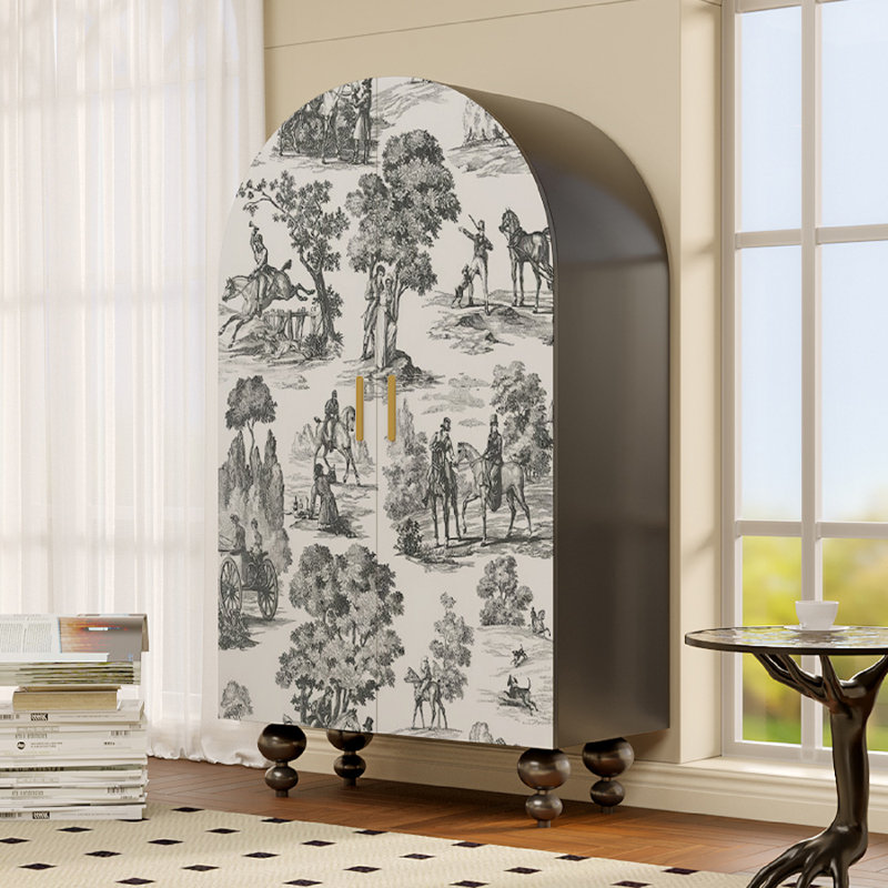 Armoire arquée avec tablettes et portes d'art