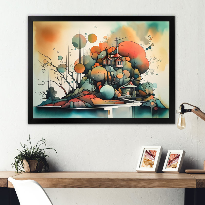 «Green and Orange Ethereal Terrains II», impressions sur toile de paysage abstrait, Impression noire sur toile encadrée