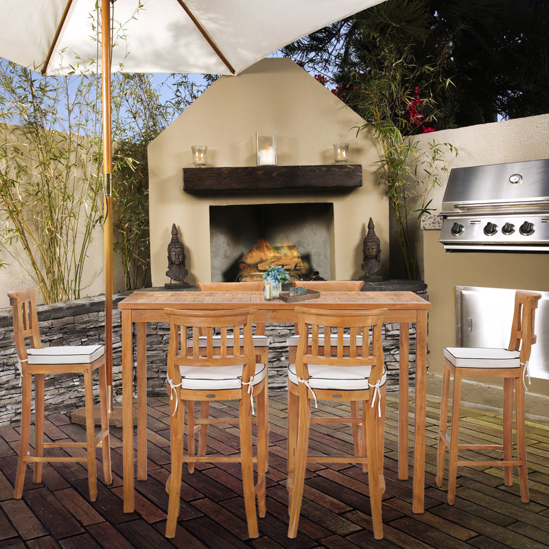 6 - Person Teak Wood Patio Dining Set with Rectangular Table , Cushions Included