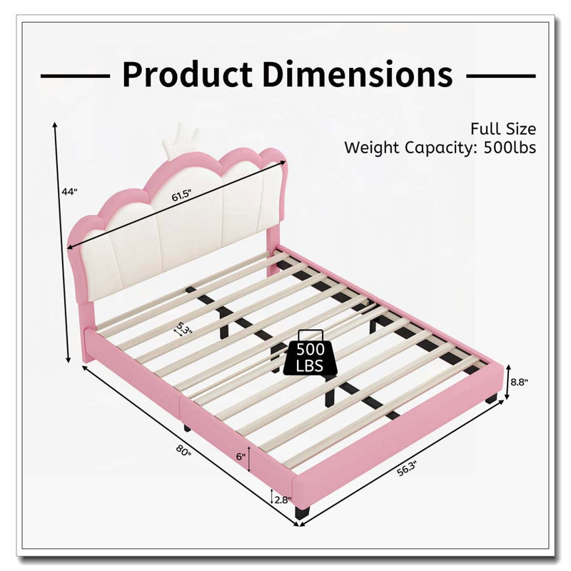 Upholstered Princess Bed, Full, Pink