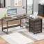 Bureau d'ordinateur en L, bureau multifonctionnel avec tablettes et tiroirs de rangement-1420331252