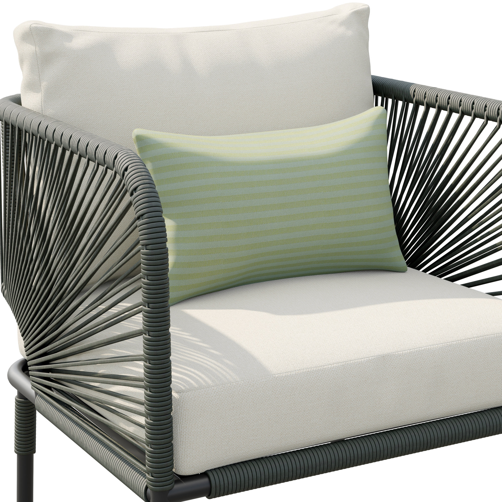 Acklin Patio Chair with Cushions, White, Green