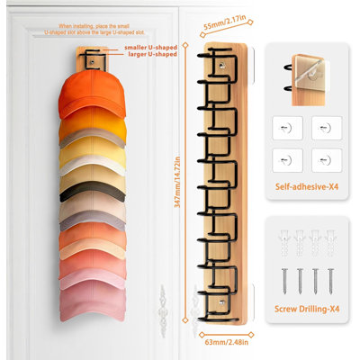 Lot de 2 organisateurs de chapeaux pour casquettes de baseball, porte-chapeaux mural en bois et métal, brun