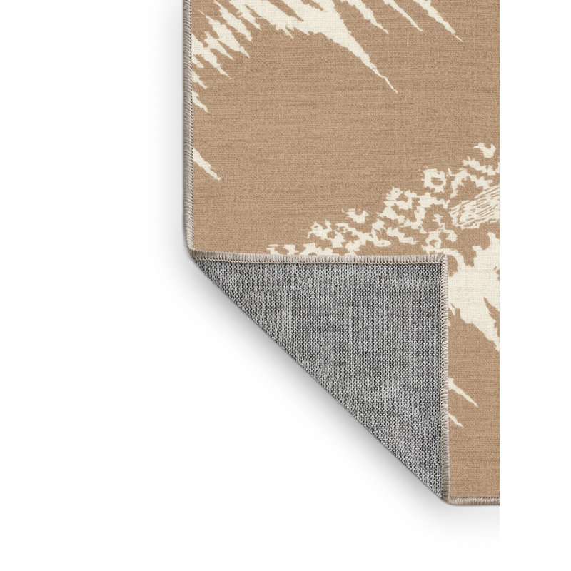 Tapis ikat bohémien brun et beige lavable à la machine, Carré 6 pi