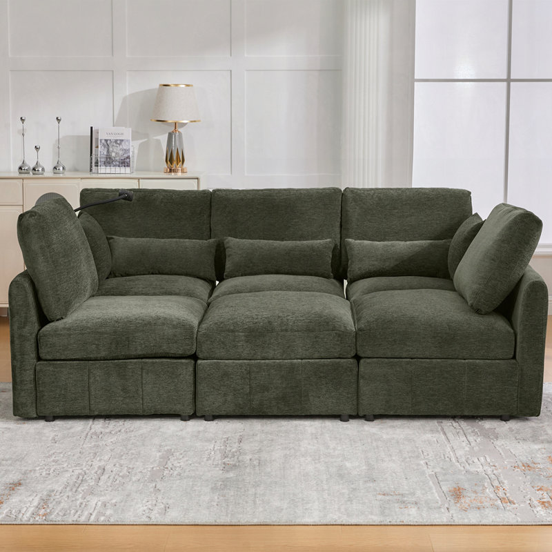 Canapé modulaire en chenille, Vert