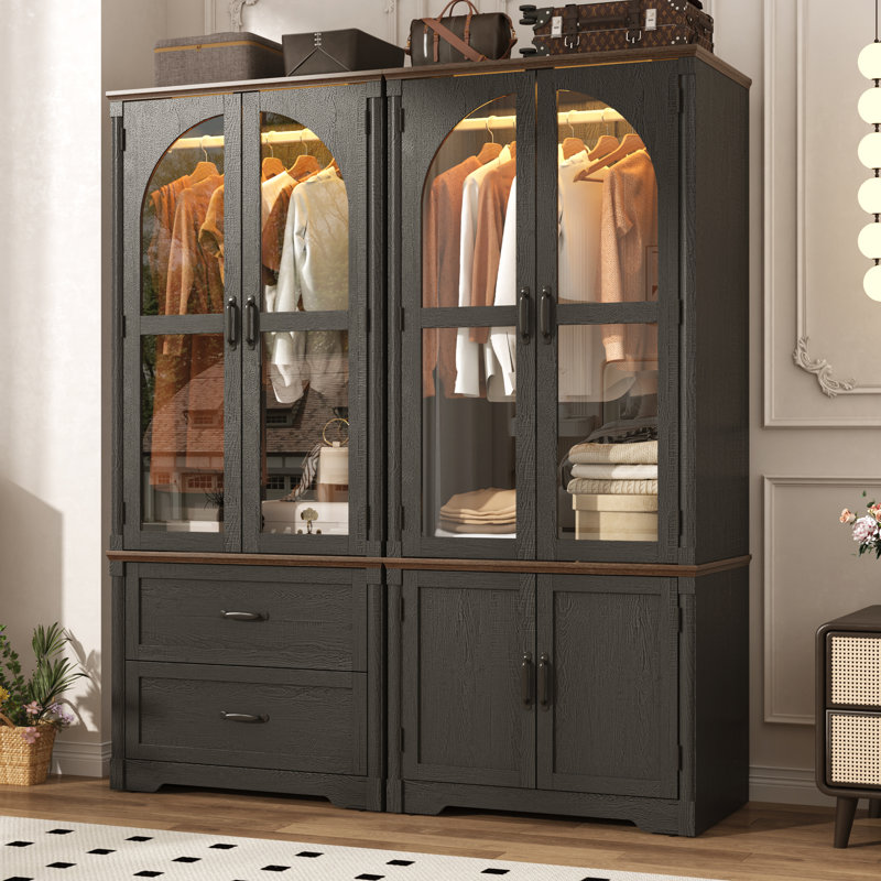 Armoire garde-robe arquée de 72 po de hauteur Farmhouse, Noir mat