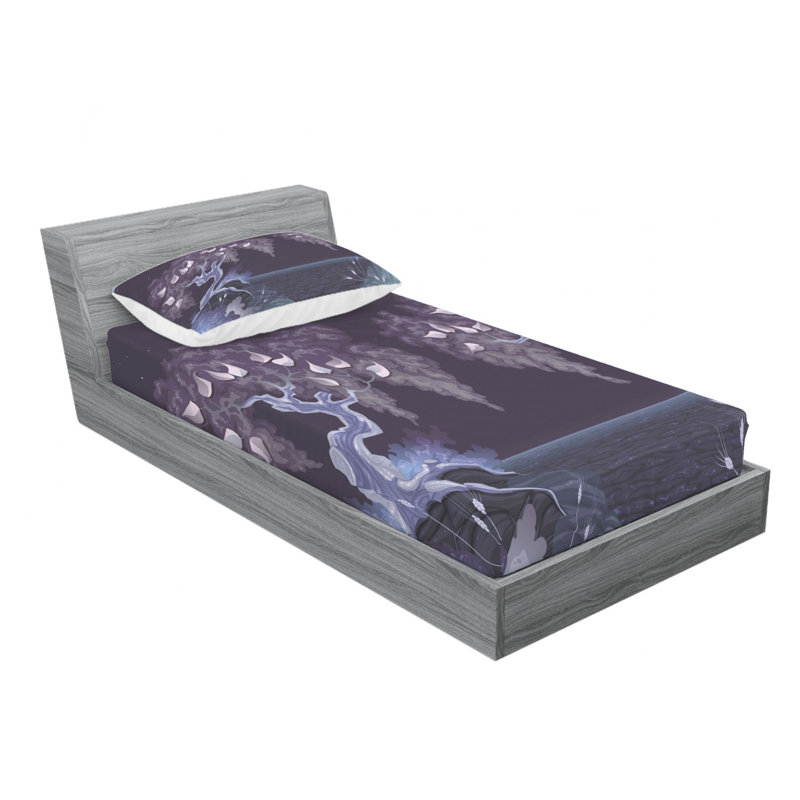 Ensemble de draps Vibrant Full Moon by the Lake Night, Ensemble de draps pour lit simple avec 1 taie d'or