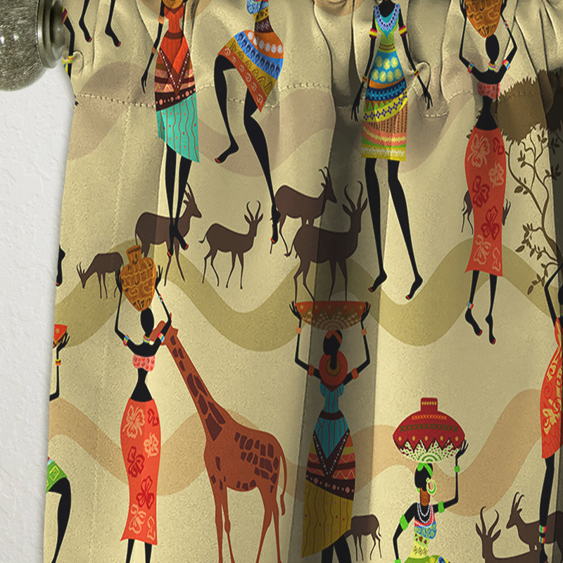 Panneau de rideau tropical, motif occultant de motif de femmes d'Afrique - Texture avec des femmes d'Afrique