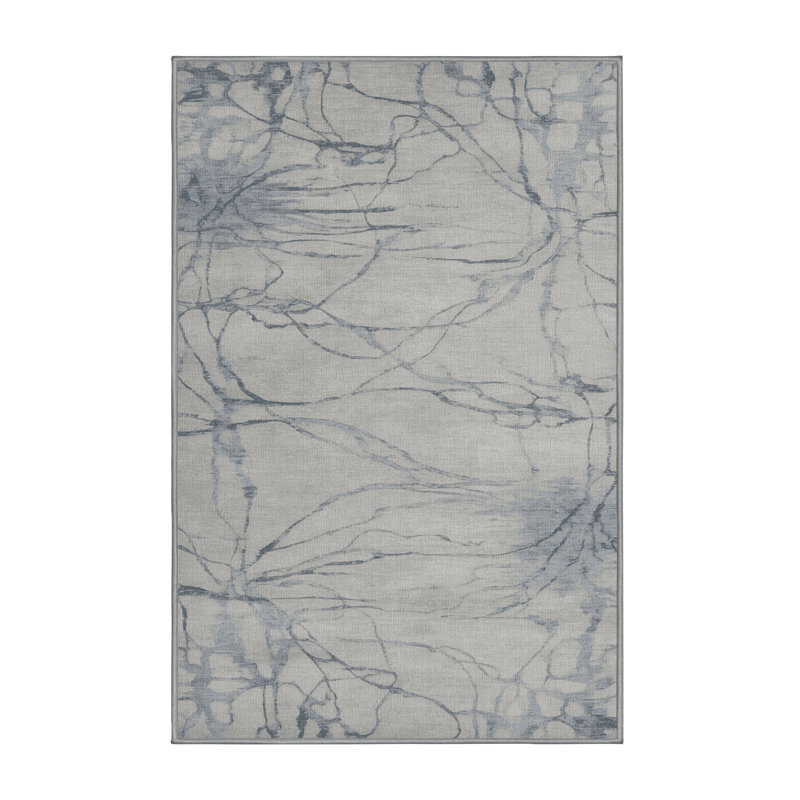Machine Washable Abstract Gray Area Rug, Rectangle 4' x 6'
