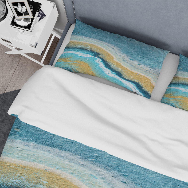 Composition abstraite en jaune et bleu VI - Ensemble de housse de couette moderne - Microfibre de polyester