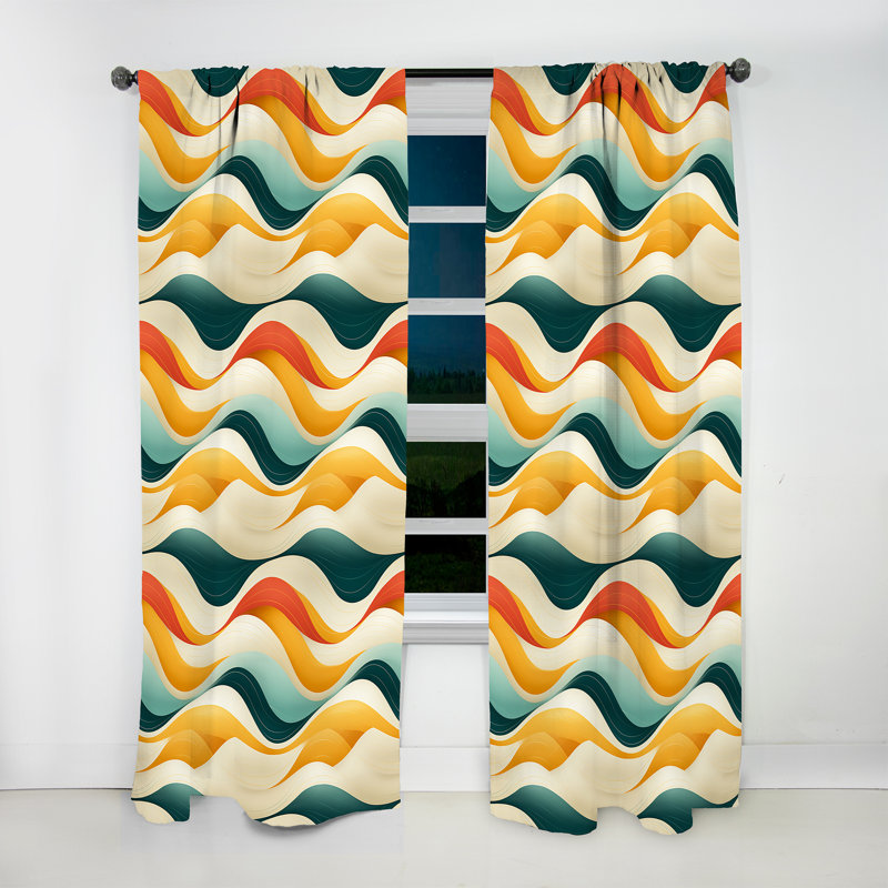 Retro Waves Lines I - Rideau en velours Mid-Century - obscurcissant - 1 panneau, L 52 po x L 63 po