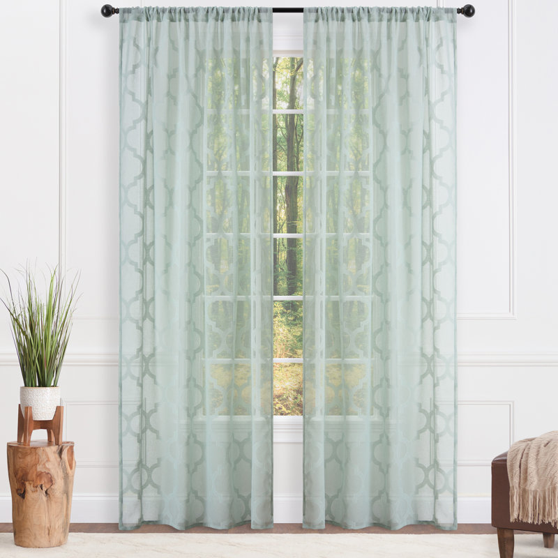 Geometric Semi Sheer Rod Pocket Curtain Panel, 52" W x 84" L, Sage