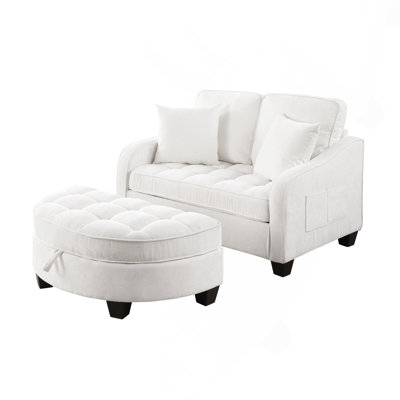 Two-Seater Chaise Lounge Sofa with Storage Footrest and Two Throw Pillows for Living Room & Bedroom - Beige