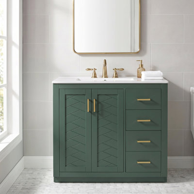 36inch Solid Wood+MDF Bathroom Vanity with Ceramic Sink Combo with 3 Drawers& Soft Closing Doors
