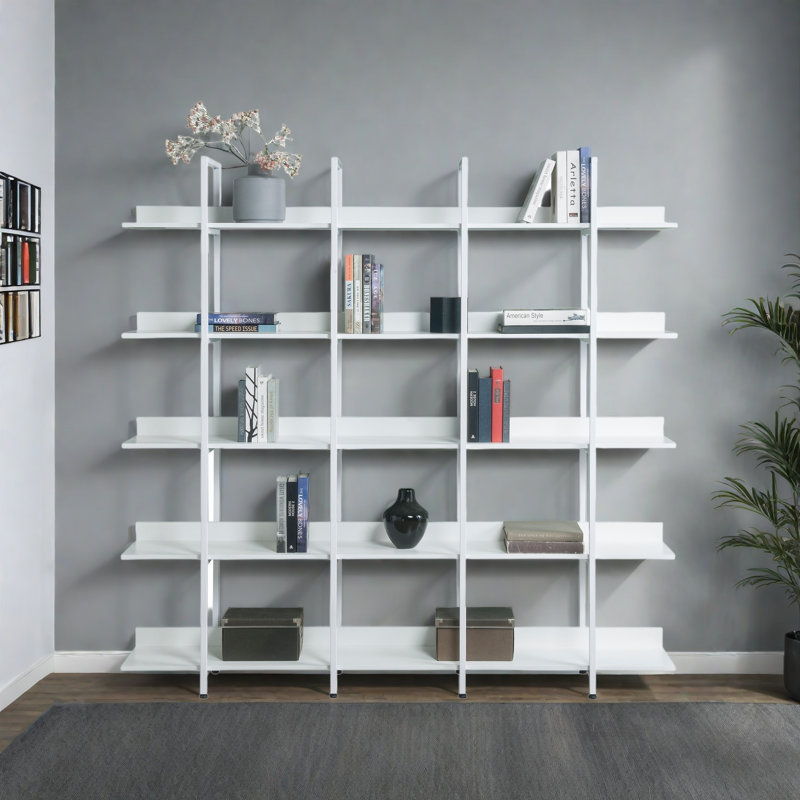 Bibliothèque à 5 niveaux avec cadre en métal et bibliothèque vintage, Blanc