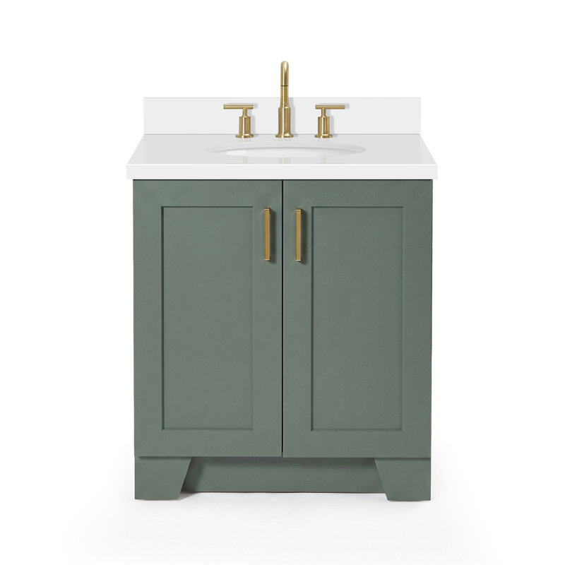 31 IN.  Single Bathroom Vanity, Oval, Vintage Green, White Quartz