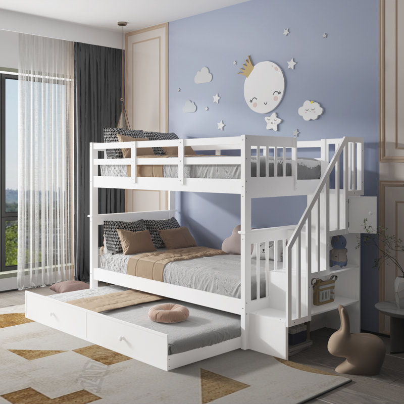 Fazer Kids Twin Over Twin Bunk Bed with Trundle, White