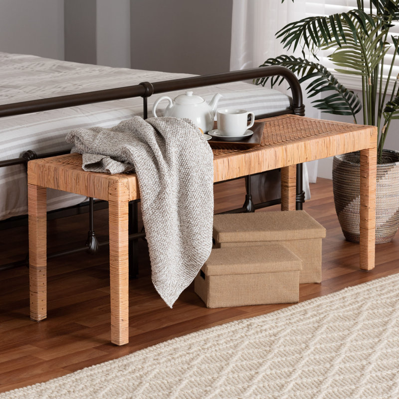 Bethie Wicker/Rattan Bench, 19.70" H x 48.40" W x 15.70" D