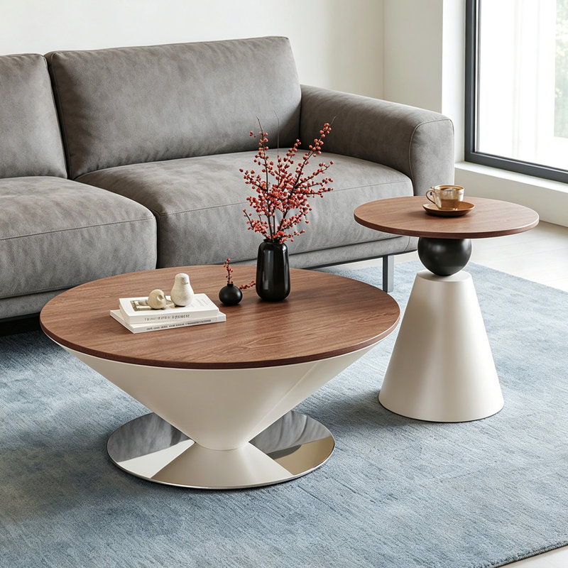 Ensemble de table basse ronde en bois massif Round Home Creativity