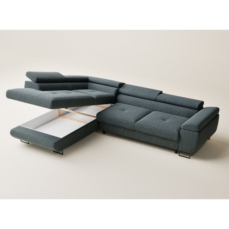 4 Seater Reclining Corner Sofa , Blue Polyester, Left Hand Facing