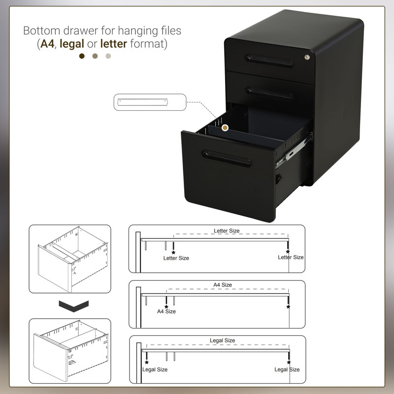 Lynnae 15.4'' Wide 3 -Drawer Mobile Steel File Cabinet, Black