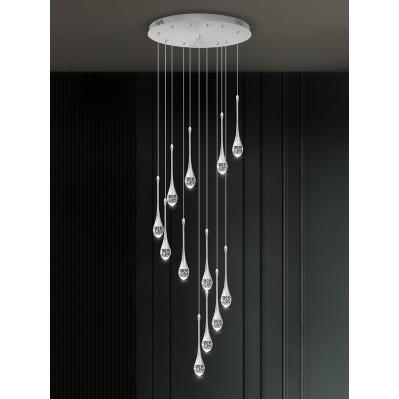 Natya 12 - Light Crystal Dimmable LED Teardrop Chandelier, Silver