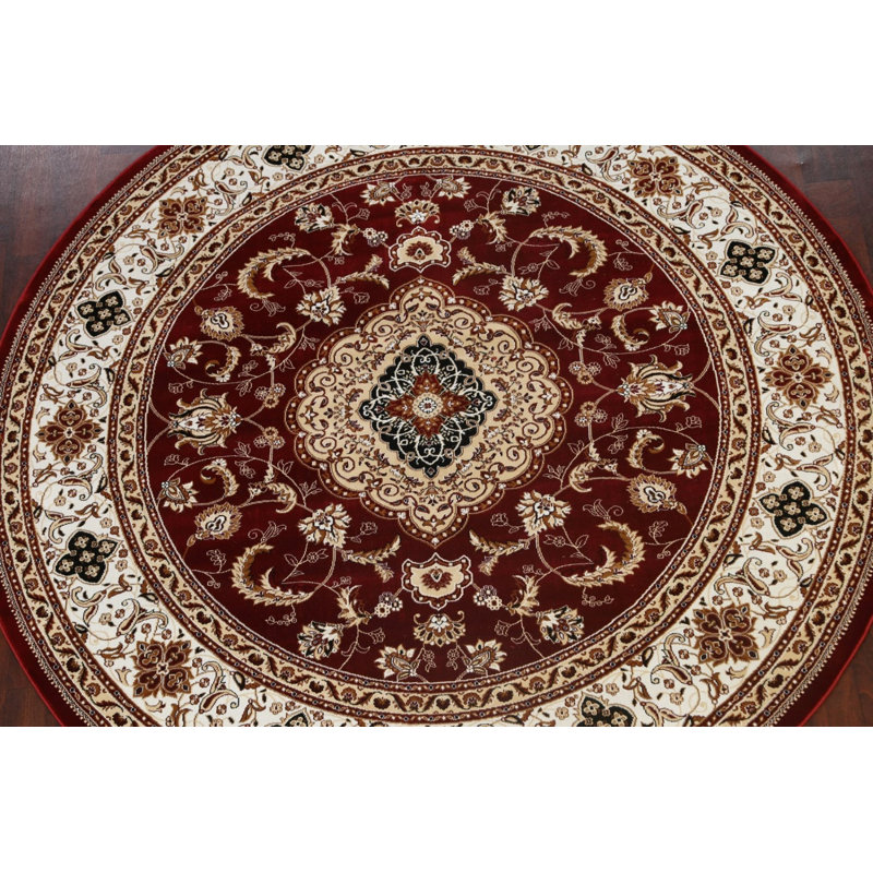 Tapis traditionnel à motif floral Tabriz, Rond 8 pi 0 po x 8 pi 0 po