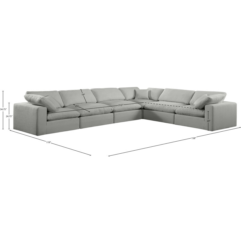 Canapé modulaire 6 pièces rembourré, Tissu gris texturé en lin