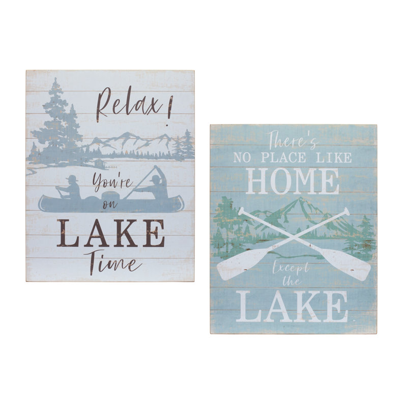 Ensemble de deux décorations murales lac blanc en bois massif
