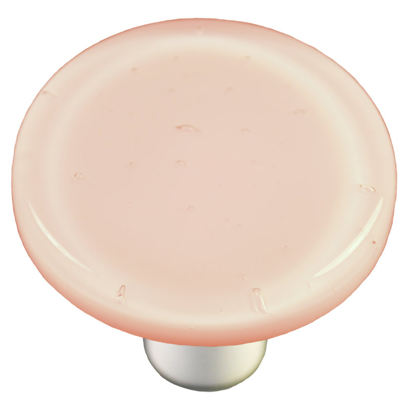 Petal Pink Round Glass Cabinet Knob with Black Hardware
