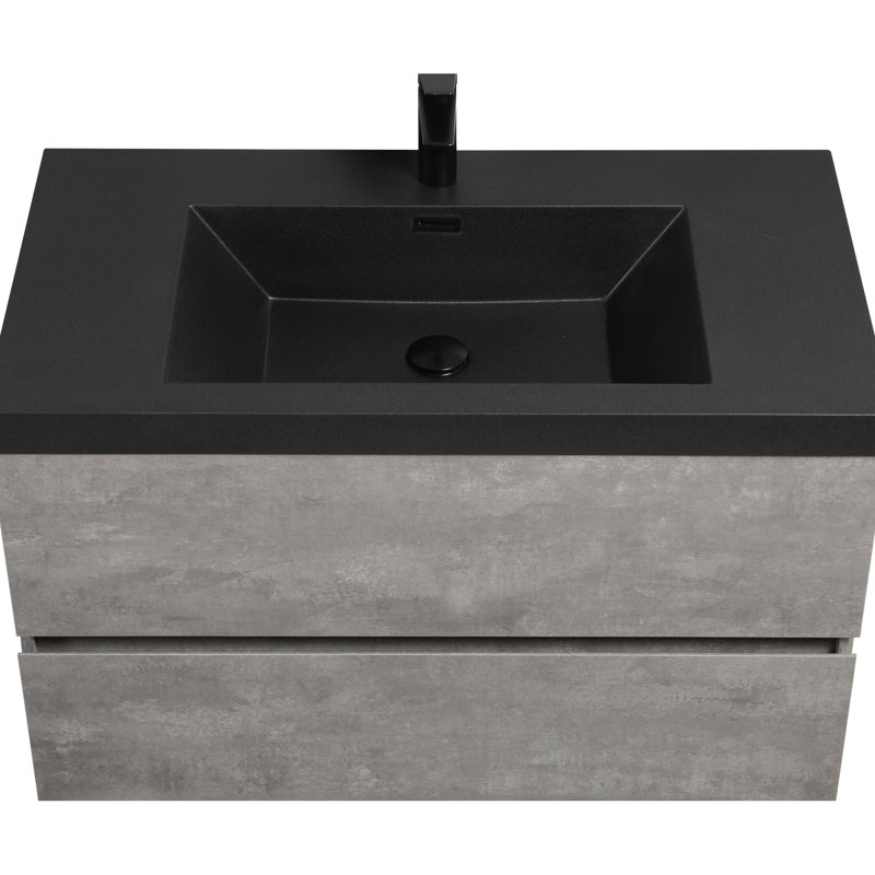 Meuble-lavabo flottant 36 po, gris moderne avec lavabo. Bassin de sable quartz et tiroirs à fermeture en douceur faciles à gérer. 24V12-36Gr Sans effort