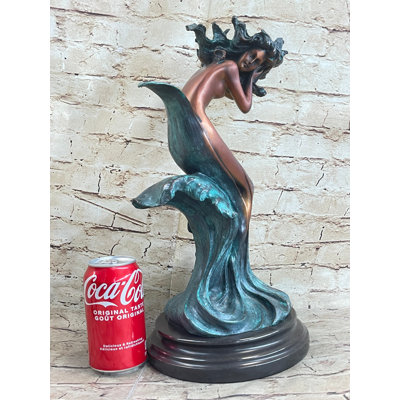 Water Goddess Mermaid Nude Female Aquatic Figure Bronze Statue Sculpture 16 Inches X 9 Inches