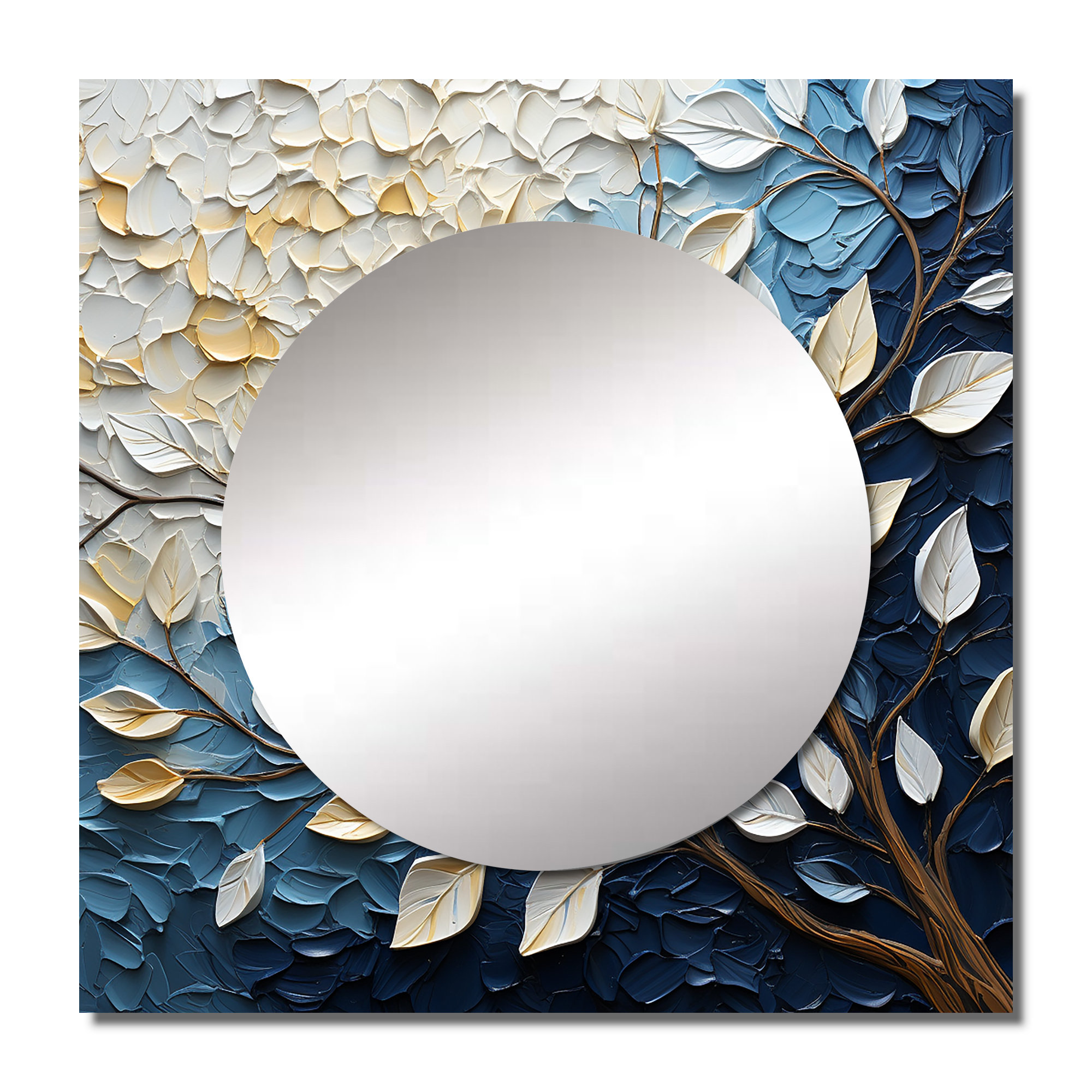 Fleur De Lis Living Herbert - Leaves Large Square Mirror Wall Decor For