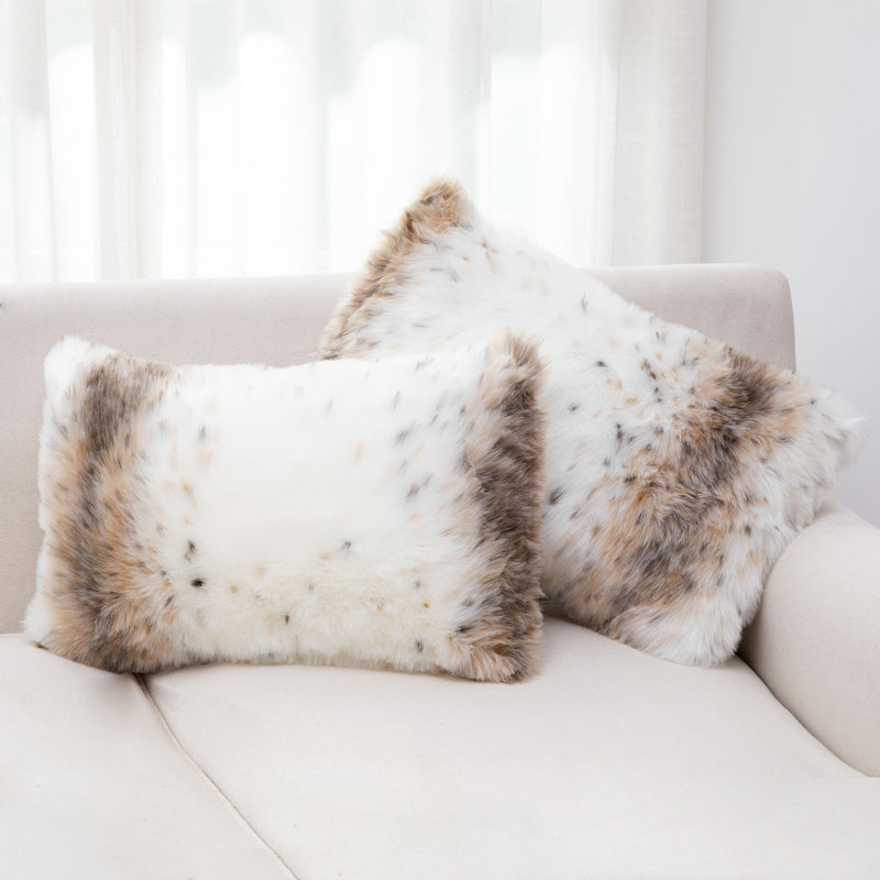 Animal Print Faux Fur Throw Pillow, 12" x 20", Rectangular