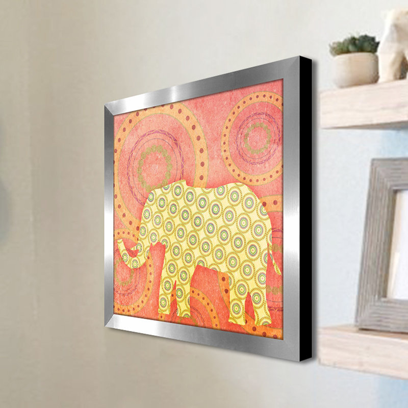 «Elephant», reproduction, H 13,5 po x l 13,5 po x P 1 po, Cadre argenté