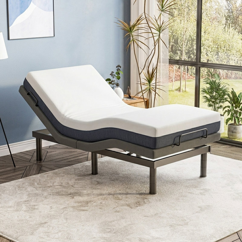 Base de lit réglable avec pieds réglables, zéro gravité et anti-ronflement, télécommande sans fil, base de lit électrique avec 3 barres de retenue