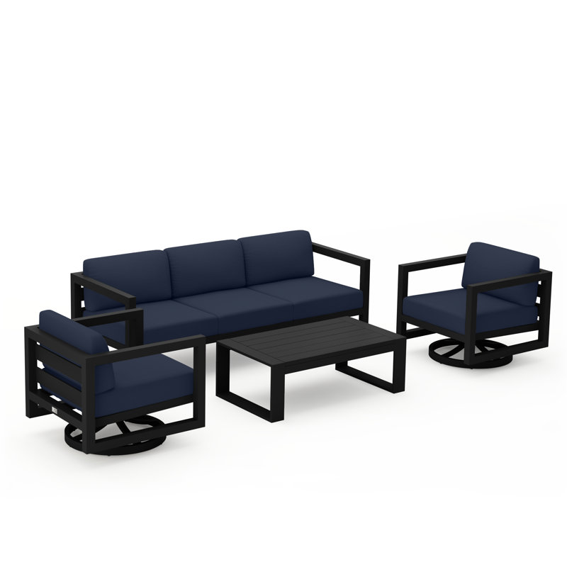 Avion 4 Piece Sofa Set With Swivel, Slate, Spectrum Indigo Sunbrella®